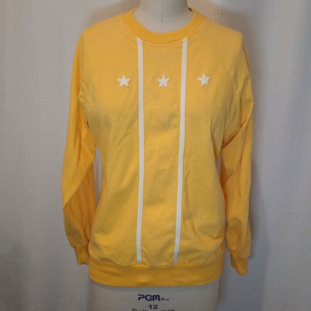 Vintage Lemon Yellow Cotton Top with Star And Stripe Detail Size Small